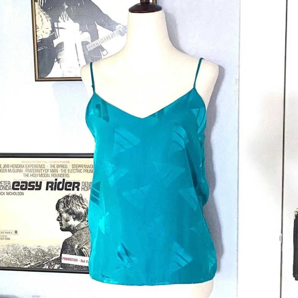 Vintage 1980s Teal Silk Camisole Tank Petite Size S/M
